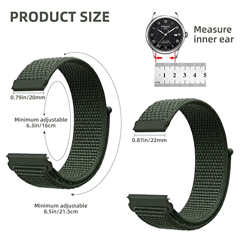 2Pcs Correas de Nylon para Reloj 20mm 22mm Correa Reloj de Repuesto con Cierre Gancho y Bucle Correas de Reloj de Nylon Ajustables para Hombres y Mujeres (20mm, Negro + Verde Militar)