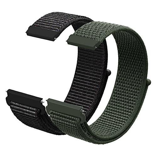 2Pcs Correas de Nylon para Reloj 20mm 22mm Correa Reloj de Repuesto con Cierre Gancho y Bucle Correas de Reloj de Nylon Ajustables para Hombres y Mujeres (20mm, Negro + Verde Militar)