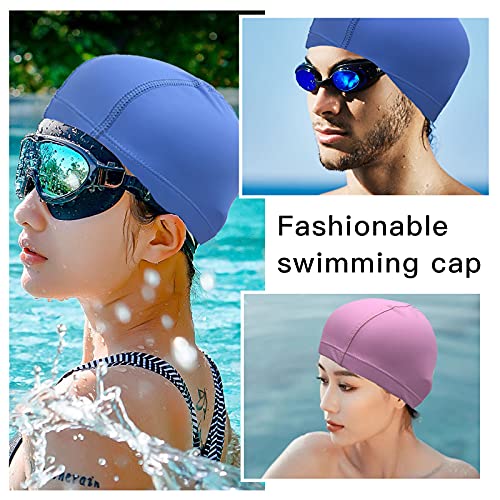 2Pcs Unisex Gorro de Natación Gorro de Baño Piscina Mujer y Hombre Gorro Natación para Pelo Largo y Corto Gorros de Piscina Impermeable Suave y Cómodo, Talla Unica (Rosa + Azul Real)