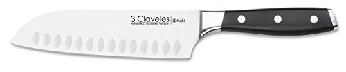 3 Claveles 28007 Set Cuchillos Cocina: Verduras 9cm + Santoku 18cm + Cocinero 20cm, Línea Toledo, Acero Inoxidable, Plata