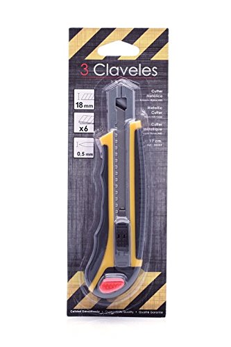 3 Claveles Cutter cúter metálico Nylon con Auto, Acero, Amarillo Y Nergo, 17 cm