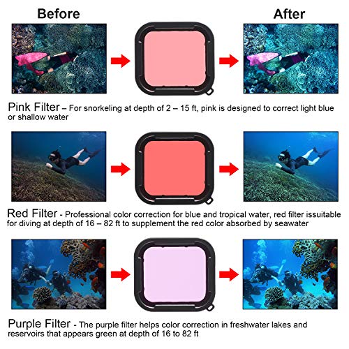 3 en 1 Snorkel Diving Bajo el agua Rojo / Rosa / Púrpura Filtro de lente en agua de mar y agua dulce Compatible with la carcasa impermeable oficial de GoPro Hero 7 Black, 6, 6 Black, 5/5 Black