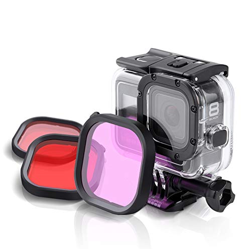 3 en 1 Snorkel Diving Underwater Red/Pink/Purple Lente Filter en Agua de mar y Agua Dulce para la Carcasa Oficial Resistente al Agua de GoPro Hero 10, 9, 8 Black