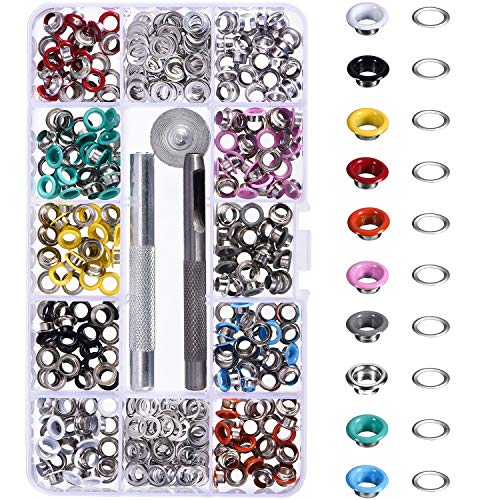 300 Piezas Kit de Ojetes Ojales de Metal Coloridos con Herramientas de Instalación Artesanía de Zapatos Ropa, 10 Colores (3/16 Pulgada)