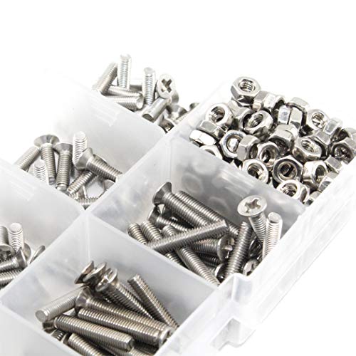 340 piezas M3 304 Cruz de acero inoxidable empotrado avellanado cabeza plana tornillos Hex Socket Nut surtido Kit