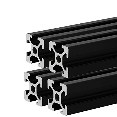 4 piezas 500 mm 2020 perfil de aluminio extrusiones marco de extrusión norma europea carril lineal anodizado negro para impresora 3D y máquina de grabado láser CNC (500 mm)