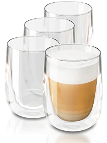 4 Vasos de Doble Cristal - 250 ml - Aptos para Lavavajillas - Mantienen el Calor - Para Café, Capuchino y Té