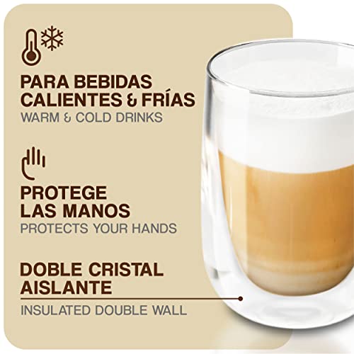 4 Vasos de Doble Cristal - 250 ml - Aptos para Lavavajillas - Mantienen el Calor - Para Café, Capuchino y Té