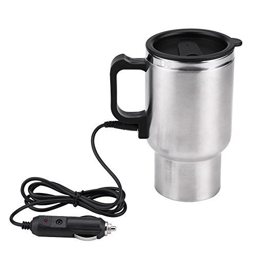 450ml 12V taza del coche eléctrico del acero inoxidable, calefacción de viaje termo eléctrico del enchufe calderas taza de café del coche calentador con el adaptador