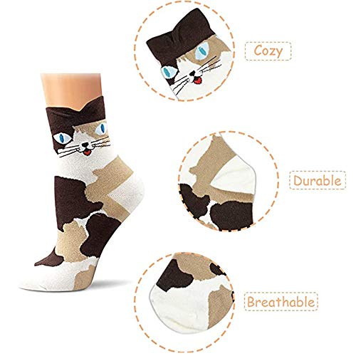 5 pares de calcetines divertidos para mujer, diseño de animales, perros, gatos, calcetines de piso divertidos de dibujos animados para damas, tamaño 4-8