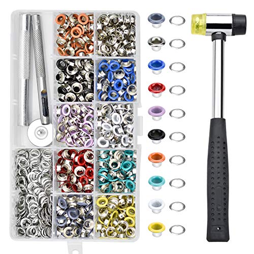 500pcs Kit Ojetes Metalicos 5mm Juego de Ojales Coloridas para Lonas Kit de Herramientas de Ojetes y Arandelas con 4 Herramientas de Ajuste de Ojales para DIY Artesanía Zapatos Bolsos Cuero