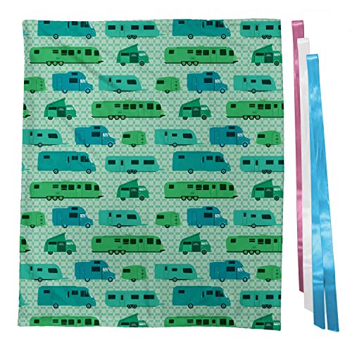 ABAKUHAUS Camper Bolsa de Regalo para Baby Shower, Plazas y caravanas, Tela Estampada con 3 Moños Reutilizable, 70 cm x 80 cm, Verde menta verde