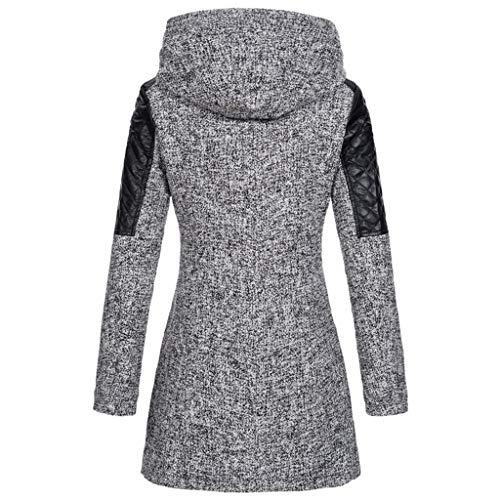 Abrigo Mujer Invierno Abrigos de Lana Sintética Talla Grande Chaqueta Tweed A Cuadros Gabardina Cruzado Chaquetas Gruesa Elegante Parka con Capucha Yvelands(Gris,XXL)