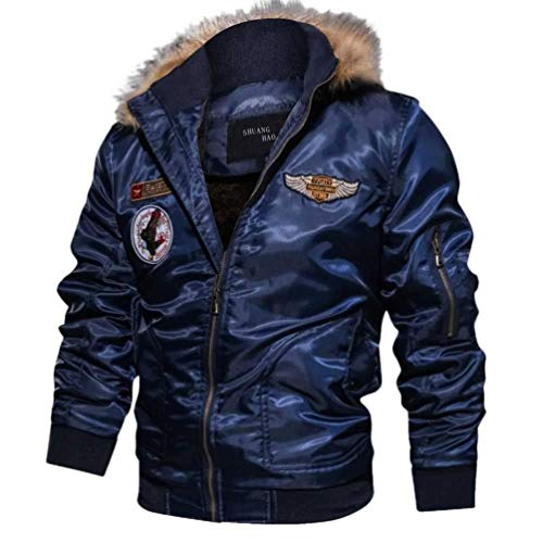 Abrigos de Moda Militares Casuales de los Hombres Abrigo de Invierno de algodón Grueso Chaqueta de Bombardero Chaqueta piloto Capa táctica del ejército Traje Deportivo cálido (L, Azul)