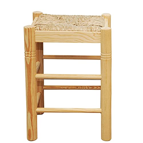 Acan Reggo - Taburete Cuadrado de Madera, Asiento de Rafia, 47 x 33 x 33 cm, banqueta de Madera con reposapiés y Asiento de Fibra Natural para Restaurante, Cocina