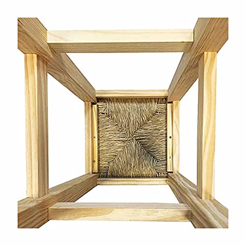 Acan Reggo - Taburete Cuadrado de Madera, Asiento de Rafia, 49,5 x 32,5 x 32,5 cm, banqueta de Madera con reposapiés y Asiento de Fibra Natural para Restaurante, Cocina