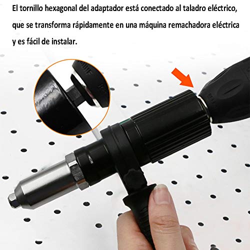 Adaptador de Pistola Remachadora para Taladros Eléctrico Inalámbrico, Kit de Herramientas de Remachado para Insertar Tuercas de Mano por Poweka