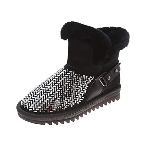 AELEGASN Botas De Invierno Mujer Botas De Nieve Diamante De Imitación Impermeable Botines Zapatos Fur Forro Aire Libre Boots,Negro,36