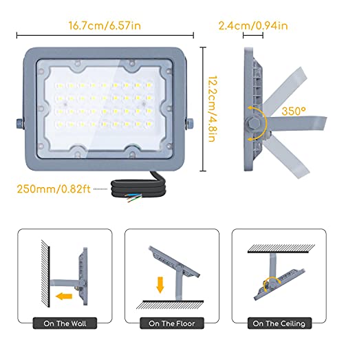 Aigostar Focos Led Exterior, 30W 6500K LED Floodlight Exterior, luz de inundación para exteriores de 2700LM a prueba de agua IP65 para patio, jardín, garajes