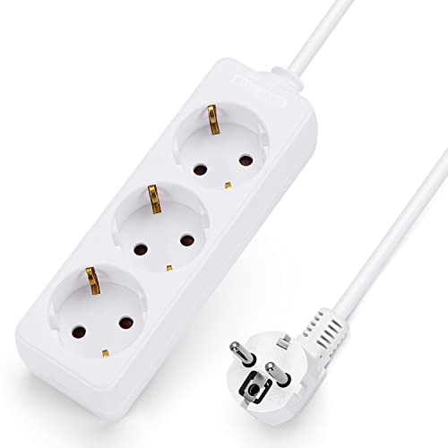 Aigostar Regleta alargador de 3 enchufes con cable de 1,5 metros,color blanco