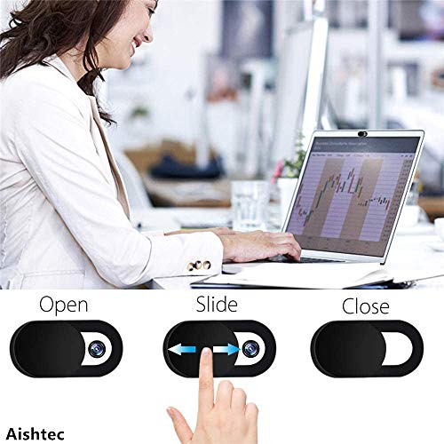 Aishtec [6 Unidades Cubierta Webcam, 0.7mm Webcam Cover Slider para Todo Tipo de Ordenadores Portátiles, Tabletas, y Teléfono Inteligentes – 6 Unidades (6*Negro)