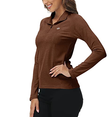 AjezMax Mujer Deportiva Camiseta de Manga Larga Secado Rápido Fitness Invierno Golf Tops Marrón Oscuro M