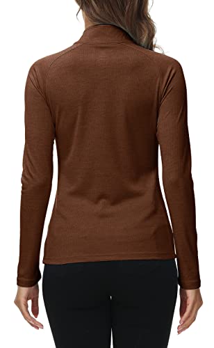 AjezMax Mujer Deportiva Camiseta de Manga Larga Secado Rápido Fitness Invierno Golf Tops Marrón Oscuro M