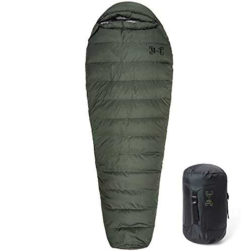 Akmax.cn Saco de dormir para momia de plumón 0 grados F 400 potencia de relleno para 3-4 estaciones ultraligero, compacto, portátil, impermeable, saco de dormir con saco de compresión Olive Drab