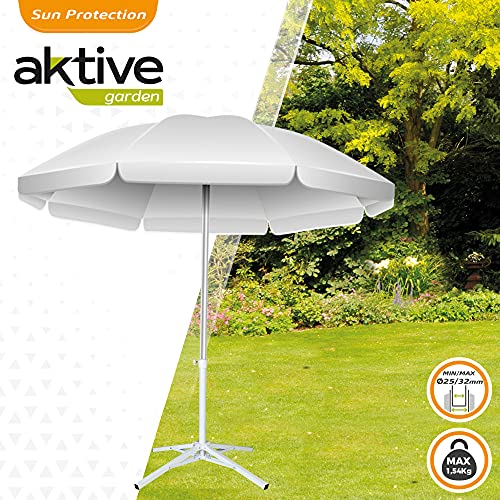 AKTIVE 53852 - Soporte sombrilla, Pies para sombrilla, Soporte sombrilla 4 patas, aluminio, mástil Ø25/32 mm, 65x65x60 cm, rosca ajustable, Pie con patas plegables, AKTIVE Garden