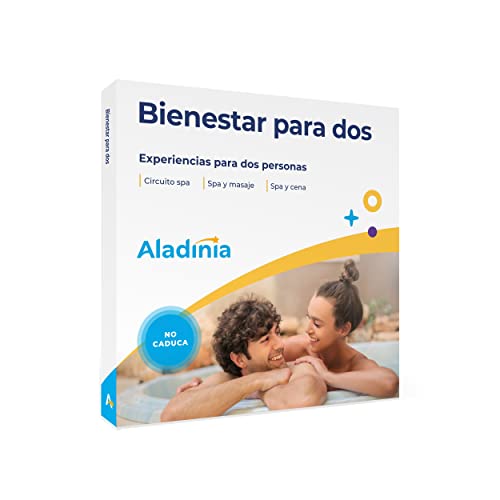 ALADINIA Bienestar para Dos. Pack experiencias para Regalar. Caja experiencias de SPA para Dos, SPA y Masaje para Dos o SPA y Cena para Dos. Bono sin caducidad, Cambios Gratis e ilimitados