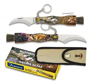 ALBAINOX- 18258. Navaja de setas. Mango de madera impresa 2 caras. Hoja: 7.2 cm. Funda de nylon. Herramienta para Caza, Pesca, Camping, Outdoor, Supervivencia y Bushcraft