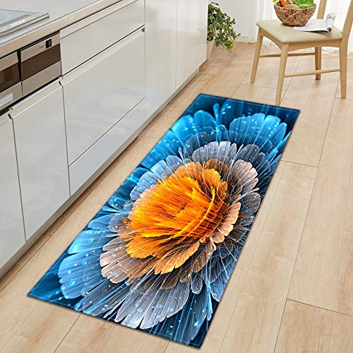 Alfombra de cocina Dormitorio Sala de estar Pasillo Alfombra Inicio Antideslizante Puerta de entrada Mat 3D Patrón Floral Mesilla de noche Mat NO.13 60x90cm