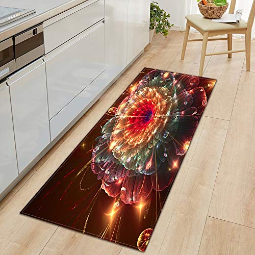 Alfombra de cocina Dormitorio Sala de estar Pasillo Alfombra Inicio Antideslizante Puerta de entrada Mat 3D Patrón Floral Mesilla de noche Mat NO.13 60x90cm