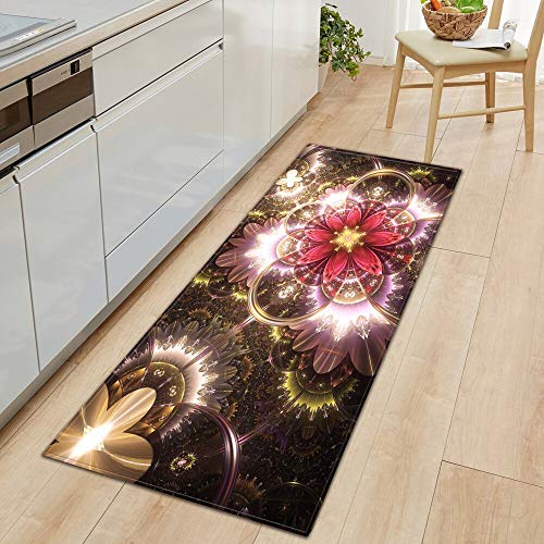 Alfombra de cocina Dormitorio Sala de estar Pasillo Alfombra Inicio Antideslizante Puerta de entrada Mat 3D Patrón Floral Mesilla de noche Mat NO.13 60x90cm