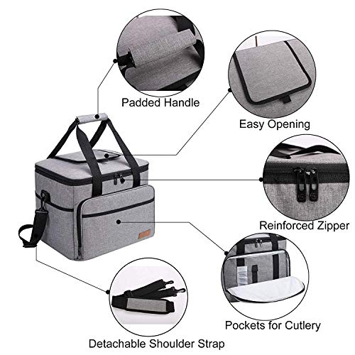 ALLCAMP 30L Bolsa Isotermica de Almuerzo Nevera Portatil para Alimentos Frutas,Porta de Comida con Forro Plástico Aislamiento Térmico,Genial para Playa,Picnic,Camping,Barbacoa Gris