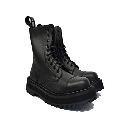 Altercore 353 Botas Militares Negro Vegano Unisex Mujer Hombre 10 Ojales Army Punk Puntera de Acero Ranger Suela Alta