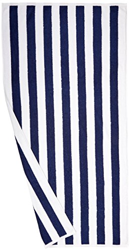 Amazon Basics - Toalla de playa, de rayas Cabana, color azul marino, pack de 1