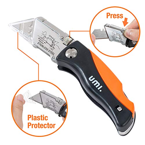 Amazon Brand - Umi Cutter Plegable, Cambio Rápido de 15 Hojas, Cuchillo Plegable de Bolsillo, Mecanismo de Bloqueo, con Almacenamiento de Hoja y Clip para Cinturón