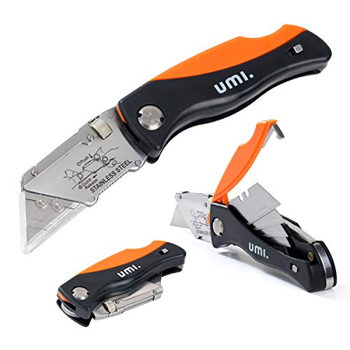 Amazon Brand - Umi Cutter Plegable, Cambio Rápido de 15 Hojas, Cuchillo Plegable de Bolsillo, Mecanismo de Bloqueo, con Almacenamiento de Hoja y Clip para Cinturón