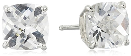 Amazon Collection plata de ley 925 plata de ley cushion-cut zafiro blanco sintético