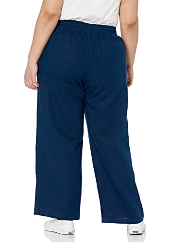 Amazon Essentials Pantalón de Pierna Ancha con cordón de Mezcla de Lino, Talla Casuales, Azul Oscuro, XXL Grande