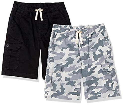 Amazon Essentials Shorts Pantalones Cortos Cargo, Negro/Gris, Camuflaje, 8 años