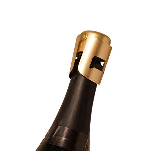 AMICA Gold Champagne Stopper, Diseñado en Francia, Sellador de botellas para cava, Prosecco, Vino espumoso, Chapado en oro, Sin borde afilado, Diseño simple, Sin fugas, Sin derrames, Fizz Saver