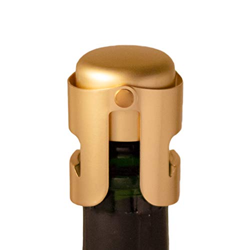 AMICA Gold Champagne Stopper, Diseñado en Francia, Sellador de botellas para cava, Prosecco, Vino espumoso, Chapado en oro, Sin borde afilado, Diseño simple, Sin fugas, Sin derrames, Fizz Saver