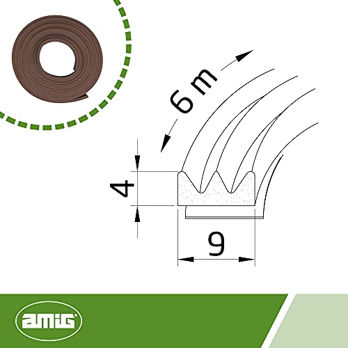 Amig - Burlete Adhesivo de Caucho para Evitar Corrientes de Aire por Rendijas en Puertas y Ventanas Batientes y Correderas - 6 metros en 2 Tiras de 3 m · Color Marrón | Aislante para Huecos 1-3,5 mm