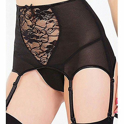 Ancaiqi Liguero para Mujer Prenda Hueco Sexy Encaje de Mujer de Alta Cintura para (XXXXL, Negro)