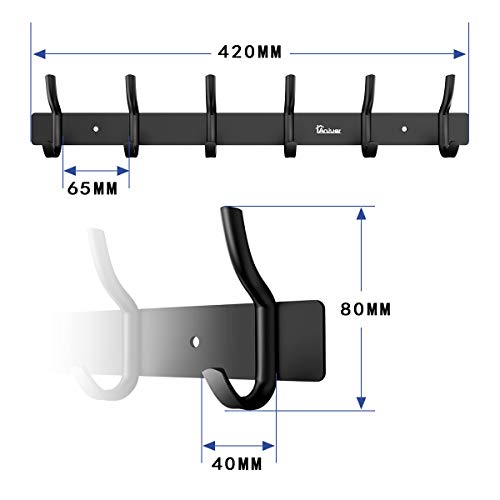 Anjuer Abrigo Perchas Ropa Perchero 6 Ganchos Ropa Resistente Tenedor de Sombrero Aleación de Aluminio Negro