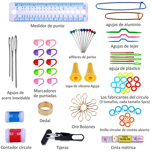 Anpro 100pcs Agujas de Ganchillos,Kit de Ganchillos Accesorios con Bolsa,Regalo para Fiesta,Cumpleaños,Mujer,Madre,Ganchillo Crochet para Novatos,Principiantes