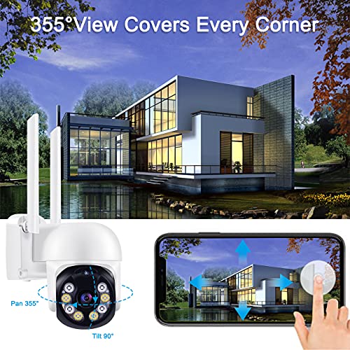 Aottom 3MP Camara Vigilancia WiFi Interior Exterior Camara de Video - 360°/ 4X Zoom/ Tuya App/ Detector de Movimiento Alarma/ Audio de Dos Vías/ 40M Visión Nocturna/ Soporta Tarjeta SD MAX 128G