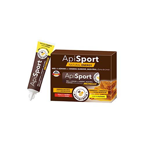 Apiterapia - Gel Energético Apisport - Miel de Azahar, Ginseng rojo, Guaraná y Jalea Real - Sabor plátano - 100% Natural - Miel Origen España